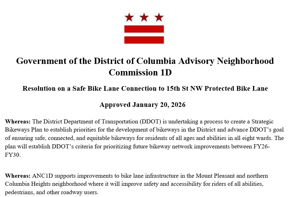 ANC 1D Passes Resolution in Support of Safe Bike Infrastructure
